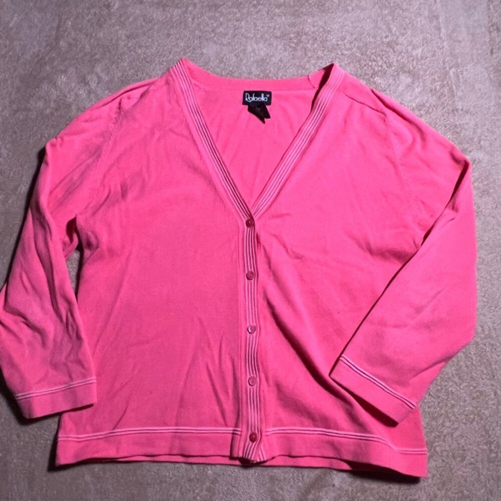 Rafaella Women Medium Pink Knit V-Neck‎ Long Sleeve Button Front Cardigan Top